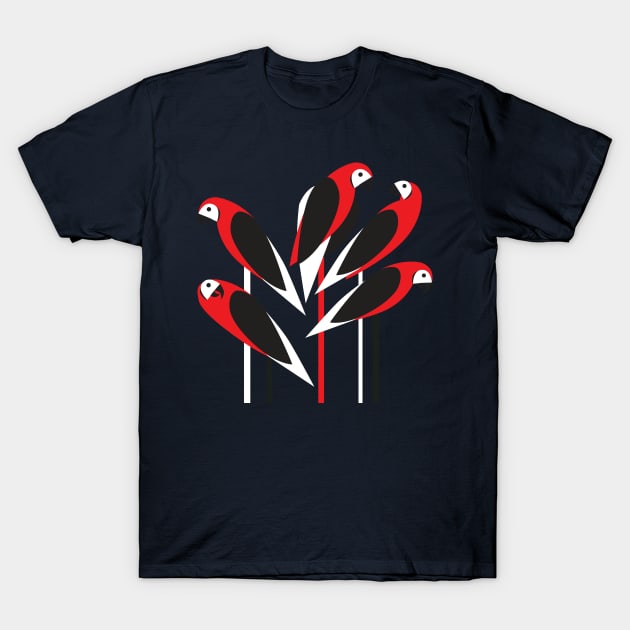 Bright parrots are sitting on the branches. T-Shirt by CatCoconut-Art